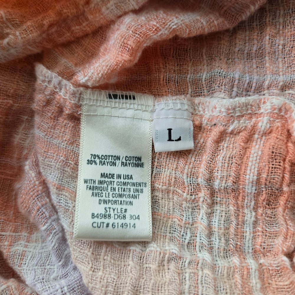 Bella Dahl Womens Plaid Button Front Blouse Peach Lavender Cotton Rayon Large - Picture 4 of 5
